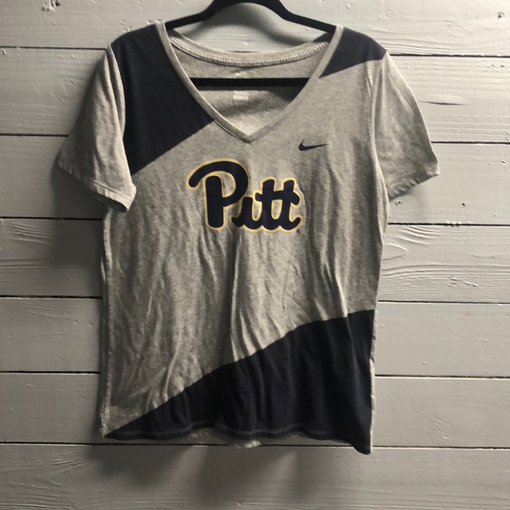 Nike Womens Short Sleeve VNeck Pitt Panthers Team Tee Gray and Navy Large